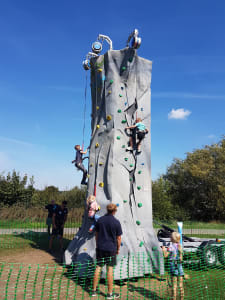 mobile climbing wall set up in a Park