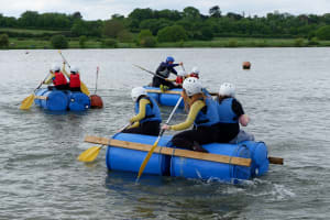 raft building activity on a lake